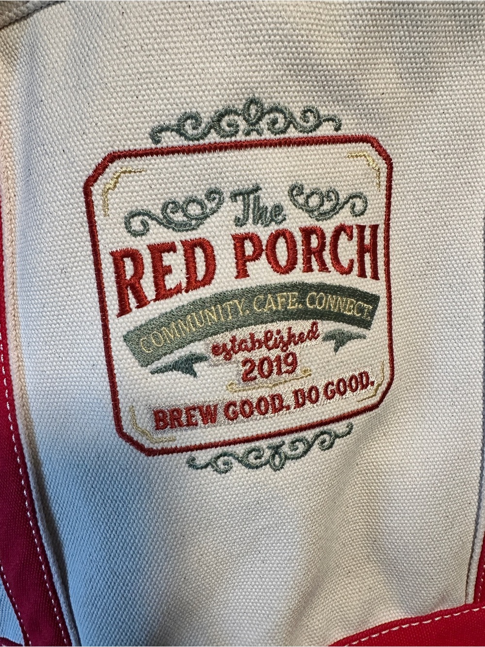 Lands' End Red and White Canvas Tote - Picture 10 of 11